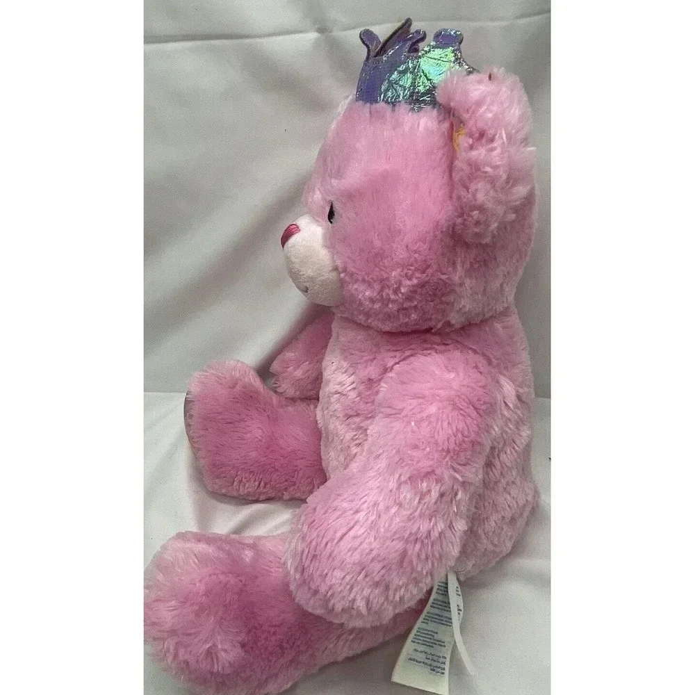 Build a Bear Disney Princess Sparkle Pink Bear w/Crown Plush Toy Stuffed Animal
